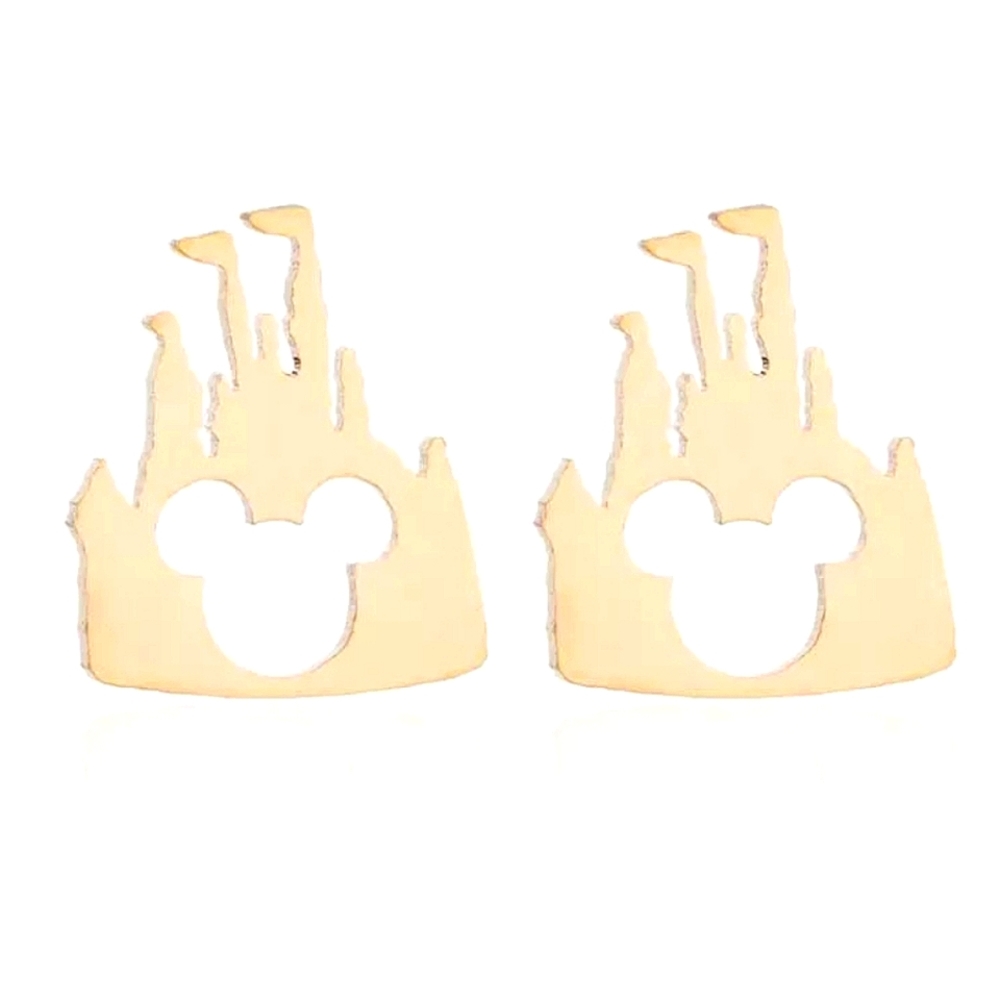 Disney Castle Gold Toned Stud Earrings - Picture 1 of 4